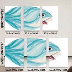 2D flat 1pc whimsical blue fish painting modern farmhouse wall art for bedroom living room gallery wrapped canvas prints