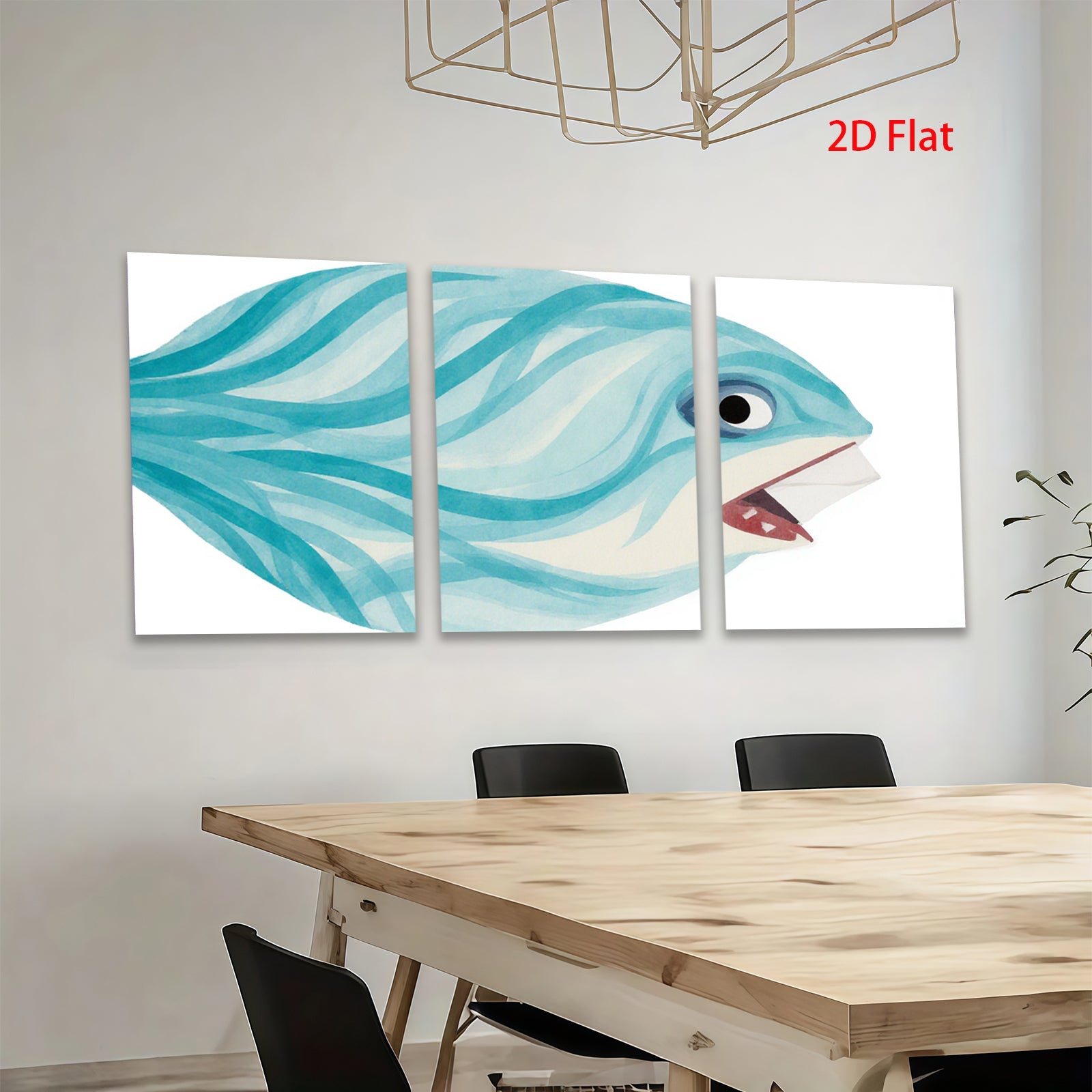 2D flat 1pc whimsical blue fish painting modern farmhouse wall art for bedroom living room gallery wrapped canvas prints
