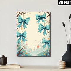 2D flat 1pc whimsical blue ribbon floral garden wall art canvas prints for living room bedroom home decor farmhouse style cozy vibes