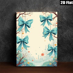 2D flat 1pc whimsical blue ribbon floral garden wall art canvas prints for living room bedroom home decor farmhouse style cozy vibes