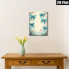 2D flat 1pc whimsical blue ribbon floral garden wall art canvas prints for living room bedroom home decor farmhouse style cozy vibes
