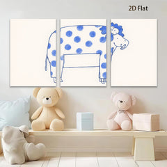 2D flat 1pc whimsical blue spotted elephant nursery art kids room decor playroom wall hanging canvas prints modern farmhouse style minimalist aesthetic bedroom decoration