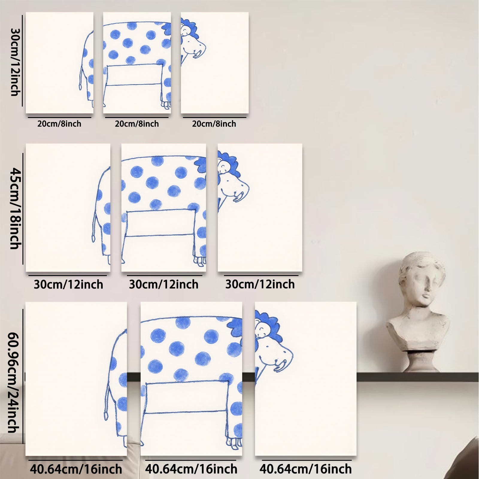 2D flat 1pc whimsical blue spotted elephant nursery art kids room decor playroom wall hanging canvas prints modern farmhouse style minimalist aesthetic bedroom decoration