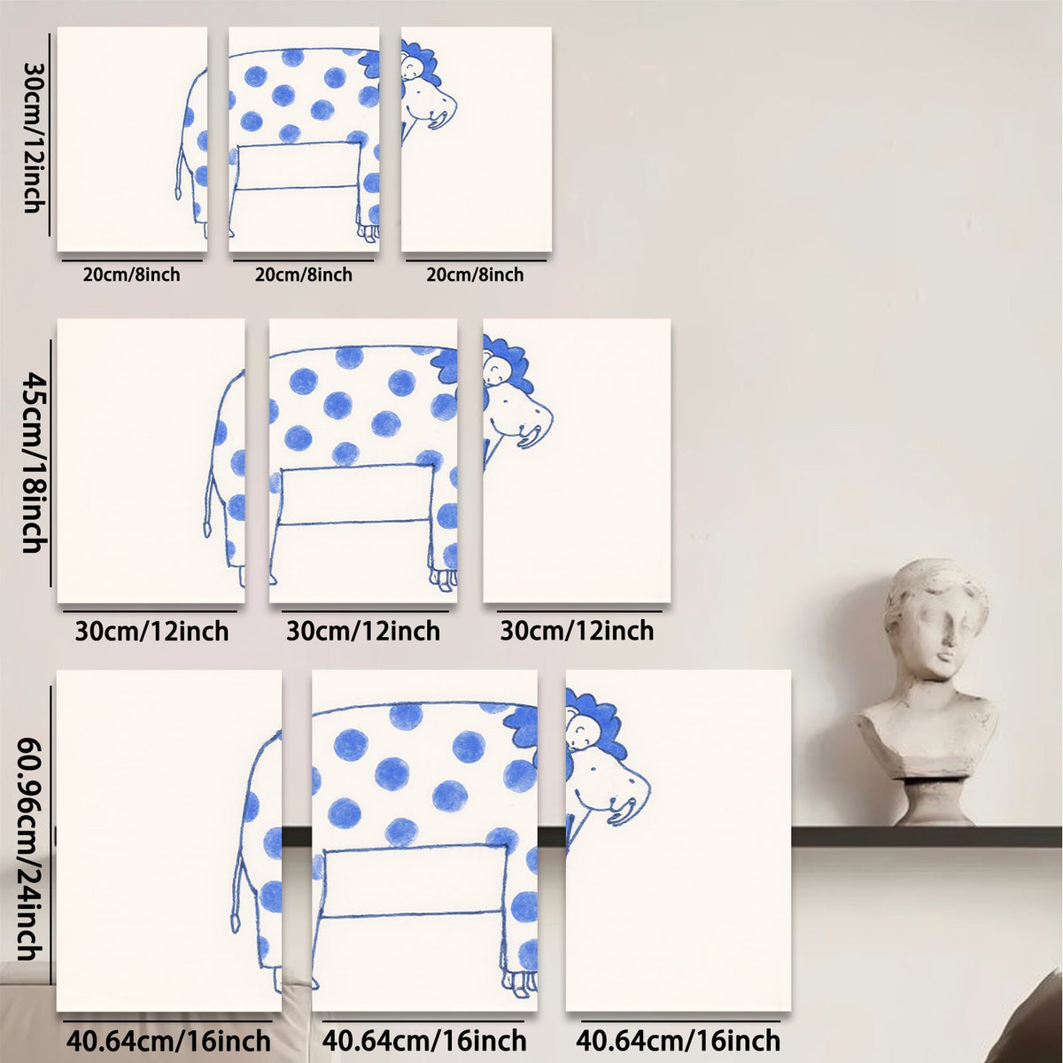 2D flat 1pc whimsical blue spotted elephant nursery art kids room decor playroom wall hanging canvas prints modern farmhouse style minimalist aesthetic bedroom decoration
