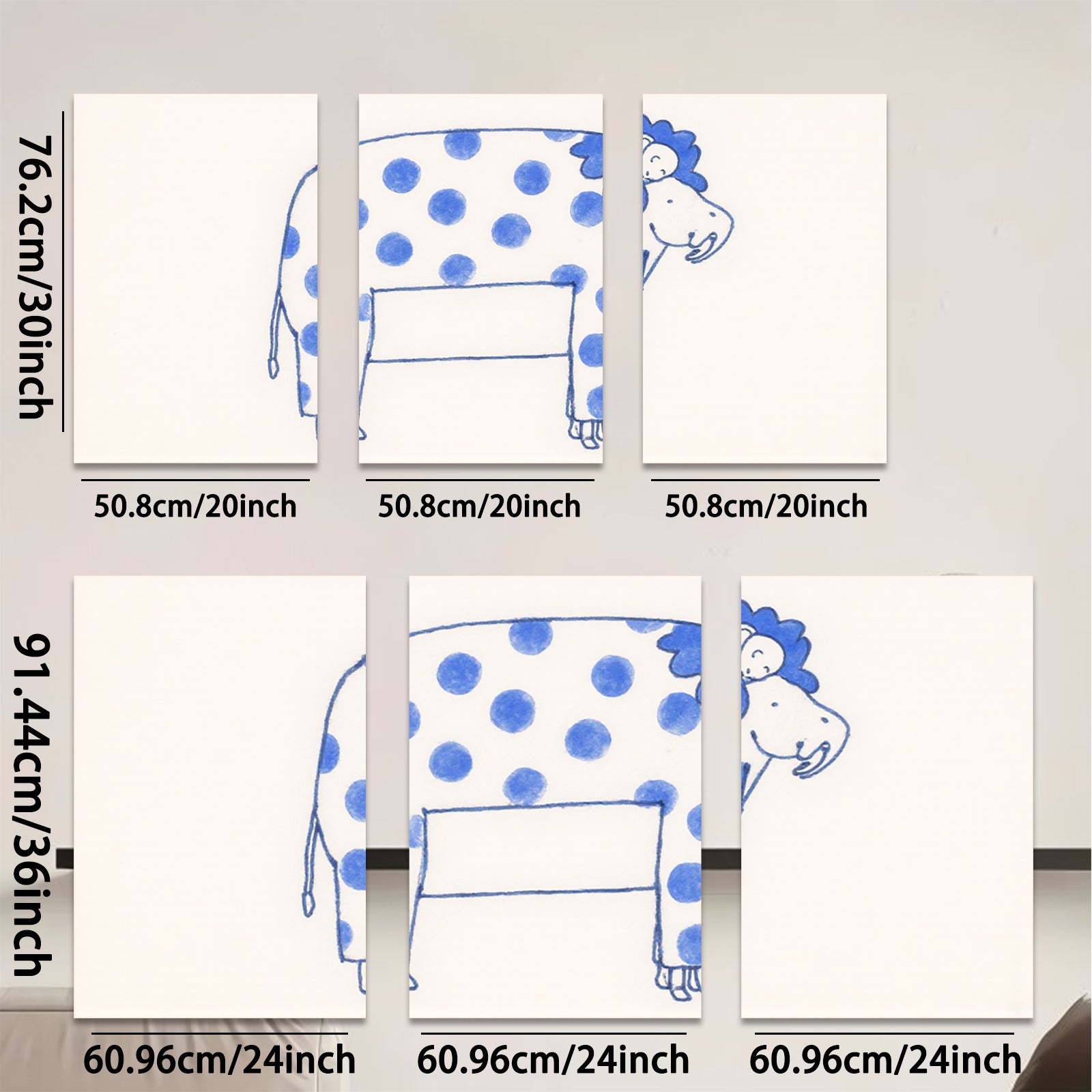 2D flat 1pc whimsical blue spotted elephant nursery art kids room decor playroom wall hanging canvas prints modern farmhouse style minimalist aesthetic bedroom decoration