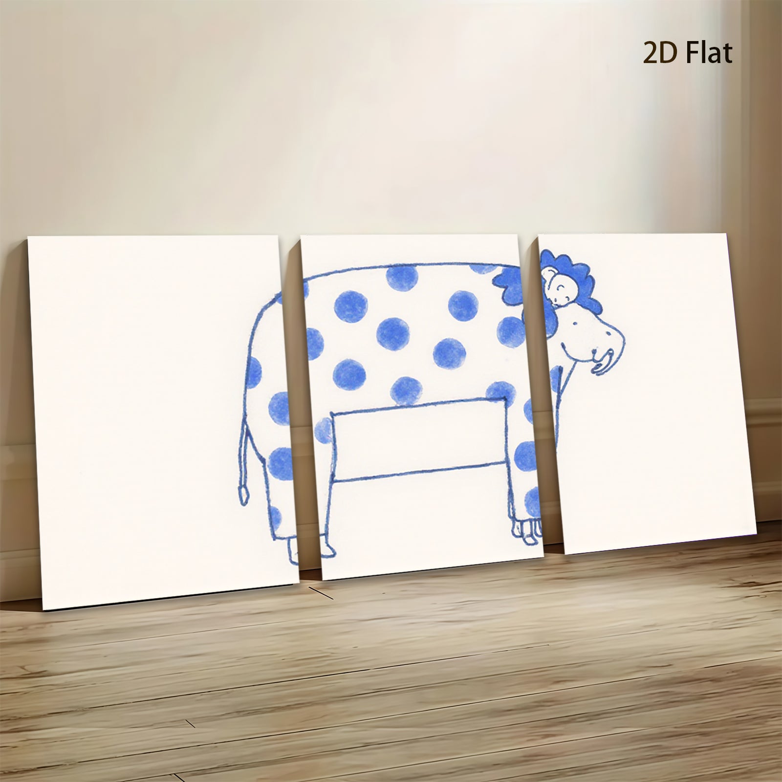 2D flat 1pc whimsical blue spotted elephant nursery art kids room decor playroom wall hanging canvas prints modern farmhouse style minimalist aesthetic bedroom decoration