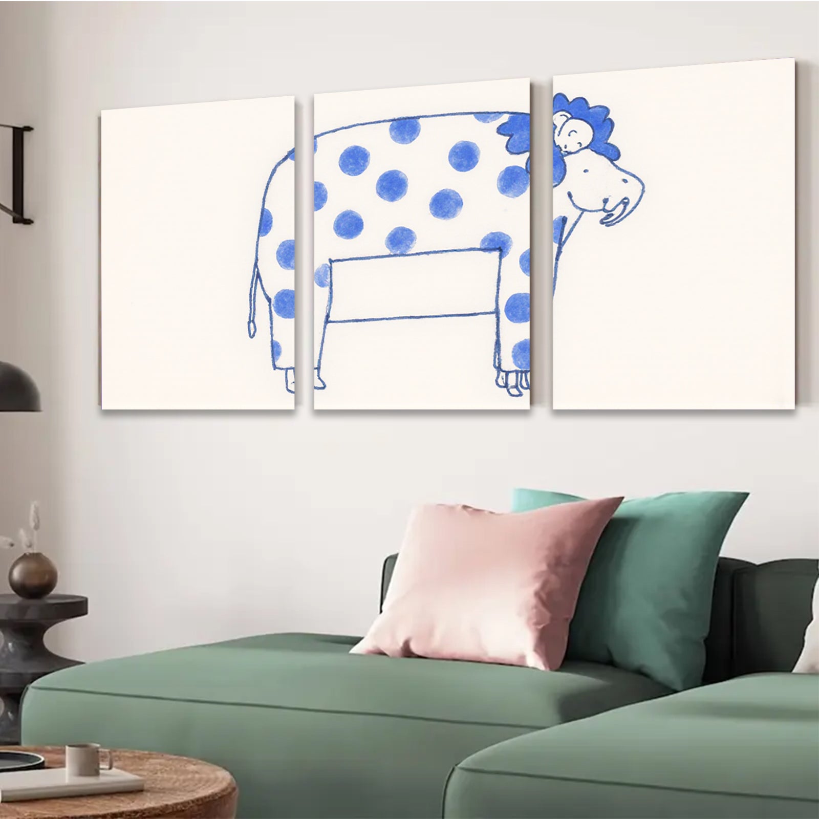 2D flat 1pc whimsical blue spotted elephant nursery art kids room decor playroom wall hanging canvas prints modern farmhouse style minimalist aesthetic bedroom decoration