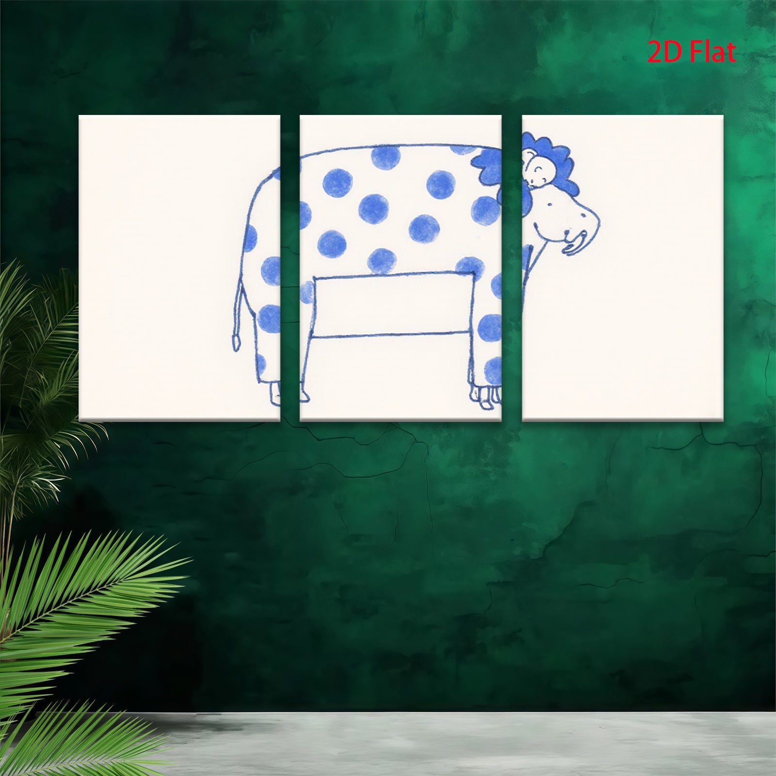 2D flat 1pc whimsical blue spotted elephant nursery art kids room decor playroom wall hanging canvas prints modern farmhouse style minimalist aesthetic bedroom decoration