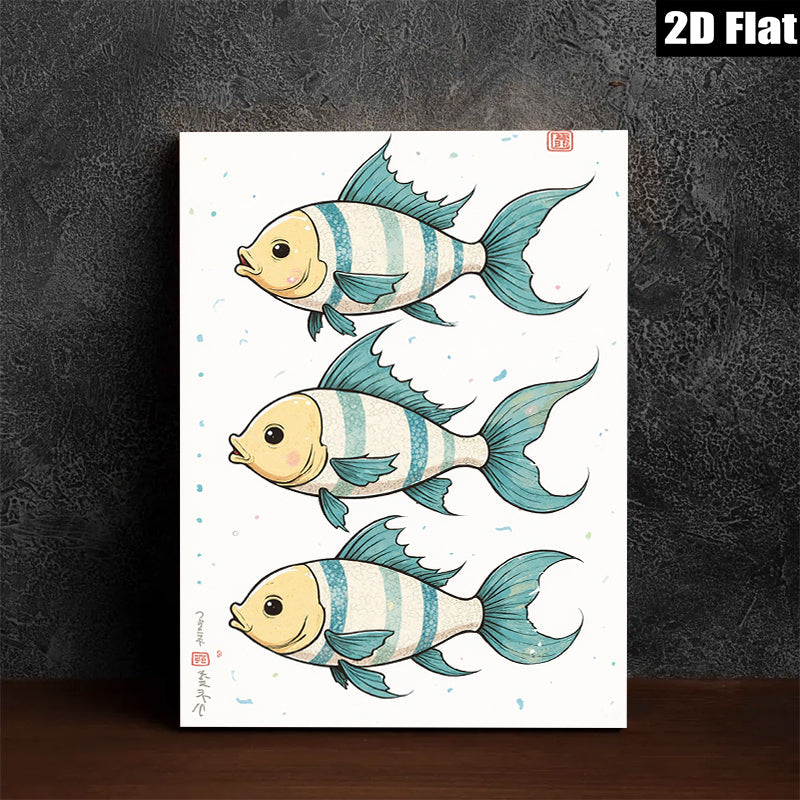 2D flat 1pc whimsical blue striped fish wall art decor for kids bedroom nursery playroom modern farmhouse living room gallery wrapped canvas prints