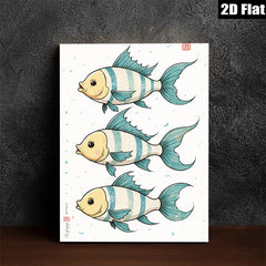 2D flat 1pc whimsical blue striped fish wall art decor for kids bedroom nursery playroom modern farmhouse living room gallery wrapped canvas prints