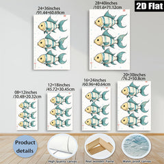 2D flat 1pc whimsical blue striped fish wall art decor for kids bedroom nursery playroom modern farmhouse living room gallery wrapped canvas prints