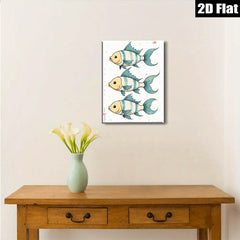 2D flat 1pc whimsical blue striped fish wall art decor for kids bedroom nursery playroom modern farmhouse living room gallery wrapped canvas prints