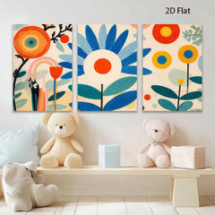 2D flat 1pc whimsical botanical blooms vibrant floral art gallery wall bedroom living room modern farmhouse coastal decor