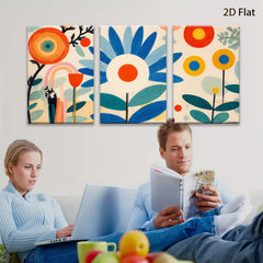 2D flat 1pc whimsical botanical blooms vibrant floral art gallery wall bedroom living room modern farmhouse coastal decor