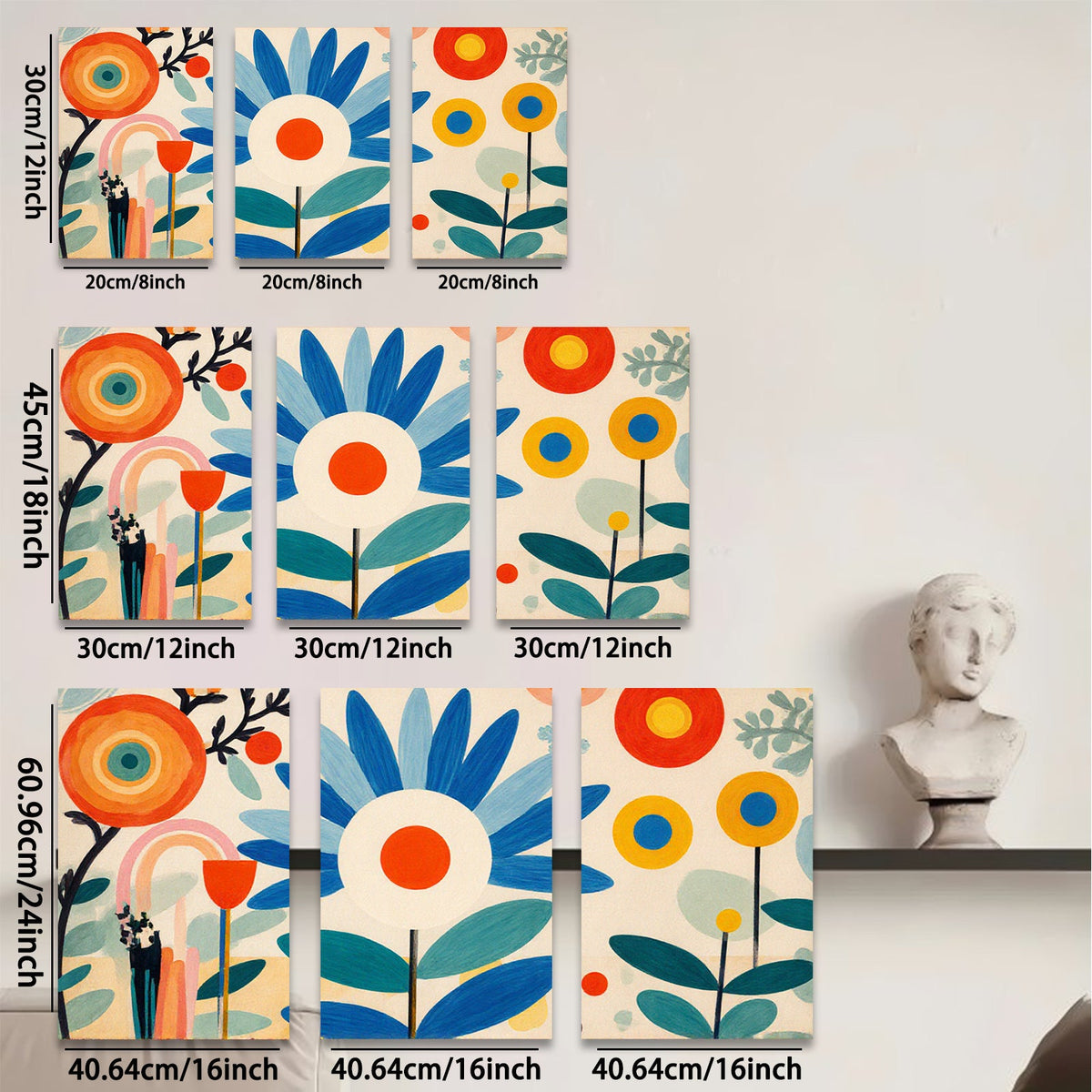 2D flat 1pc whimsical botanical blooms vibrant floral art gallery wall bedroom living room modern farmhouse coastal decor