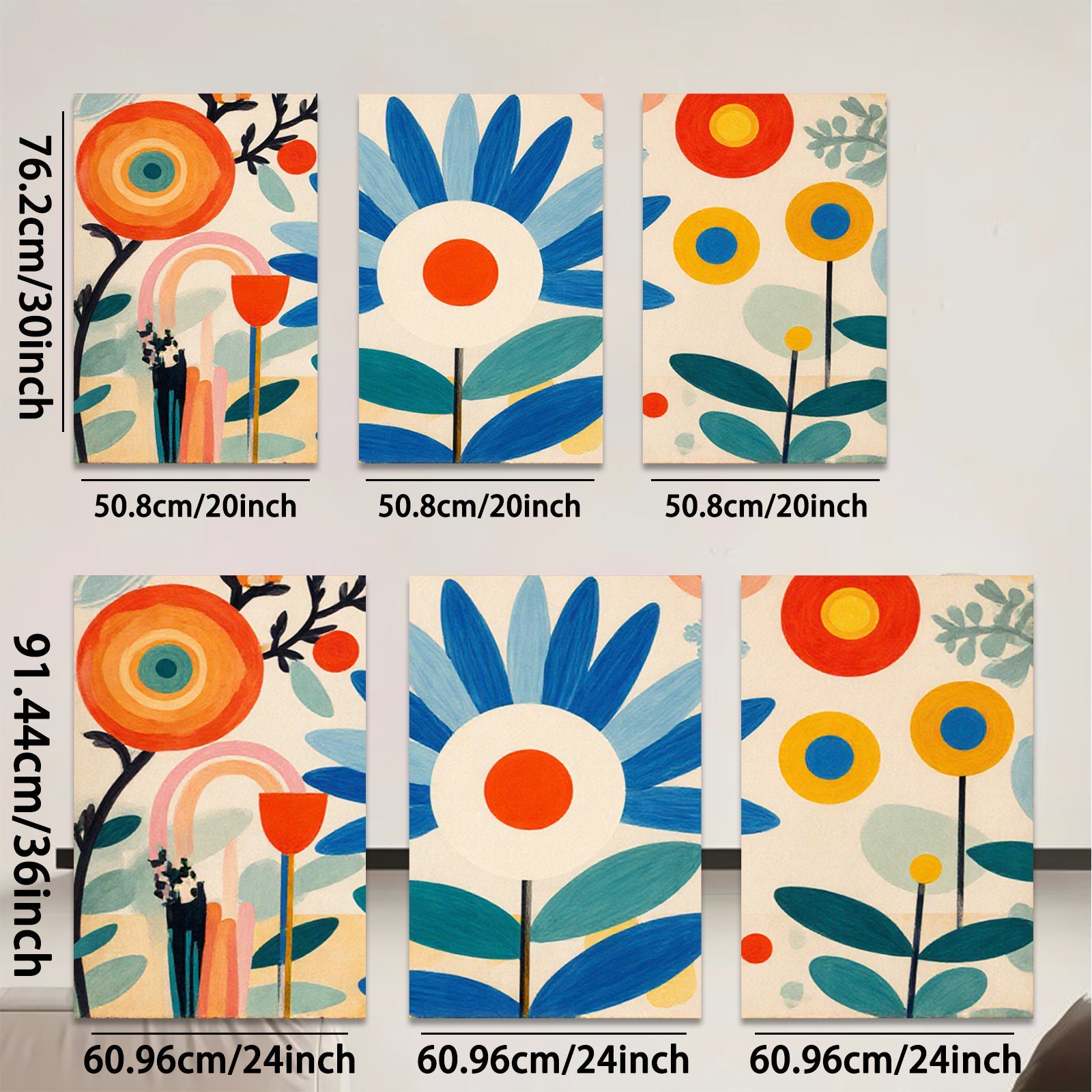 2D flat 1pc whimsical botanical blooms vibrant floral art gallery wall bedroom living room modern farmhouse coastal decor