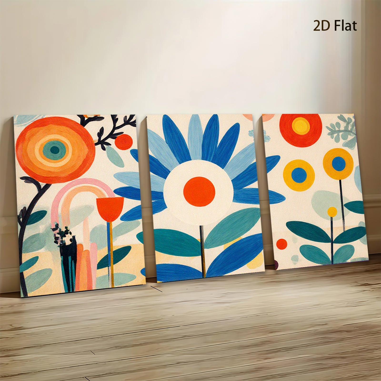 2D flat 1pc whimsical botanical blooms vibrant floral art gallery wall bedroom living room modern farmhouse coastal decor