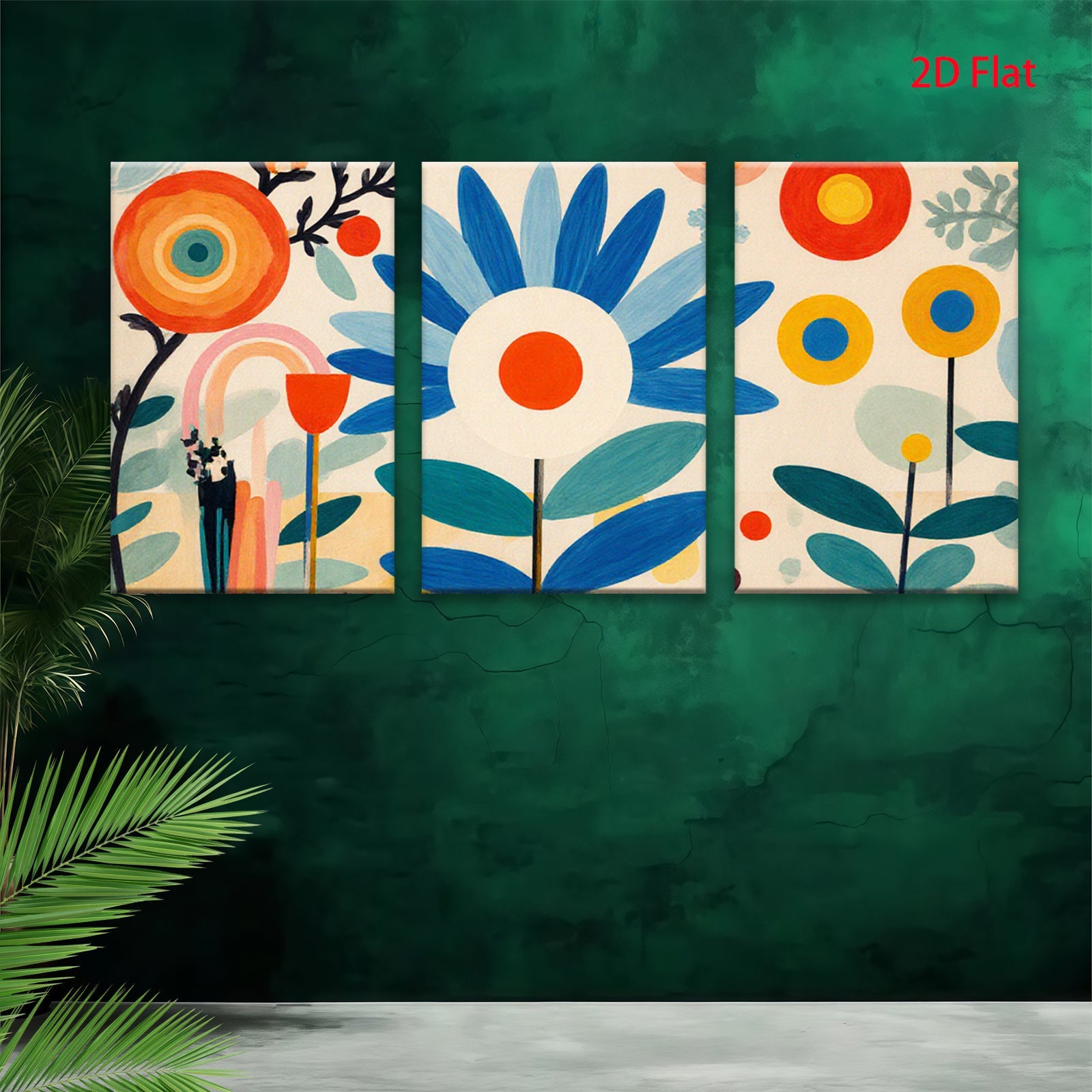 2D flat 1pc whimsical botanical blooms vibrant floral art gallery wall bedroom living room modern farmhouse coastal decor