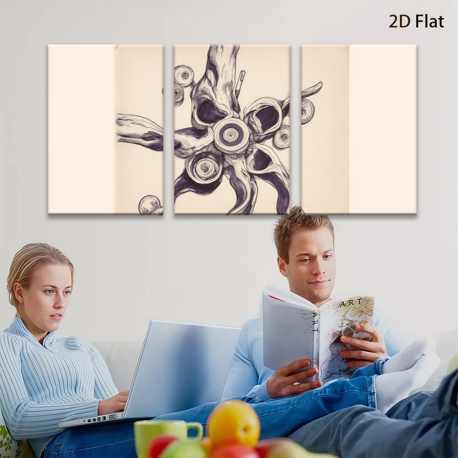 2D flat 1pc whimsical botanical illustration abstract floral art for living room bedroom gallery wall decor farmhouse style statement piece modern minimalist design
