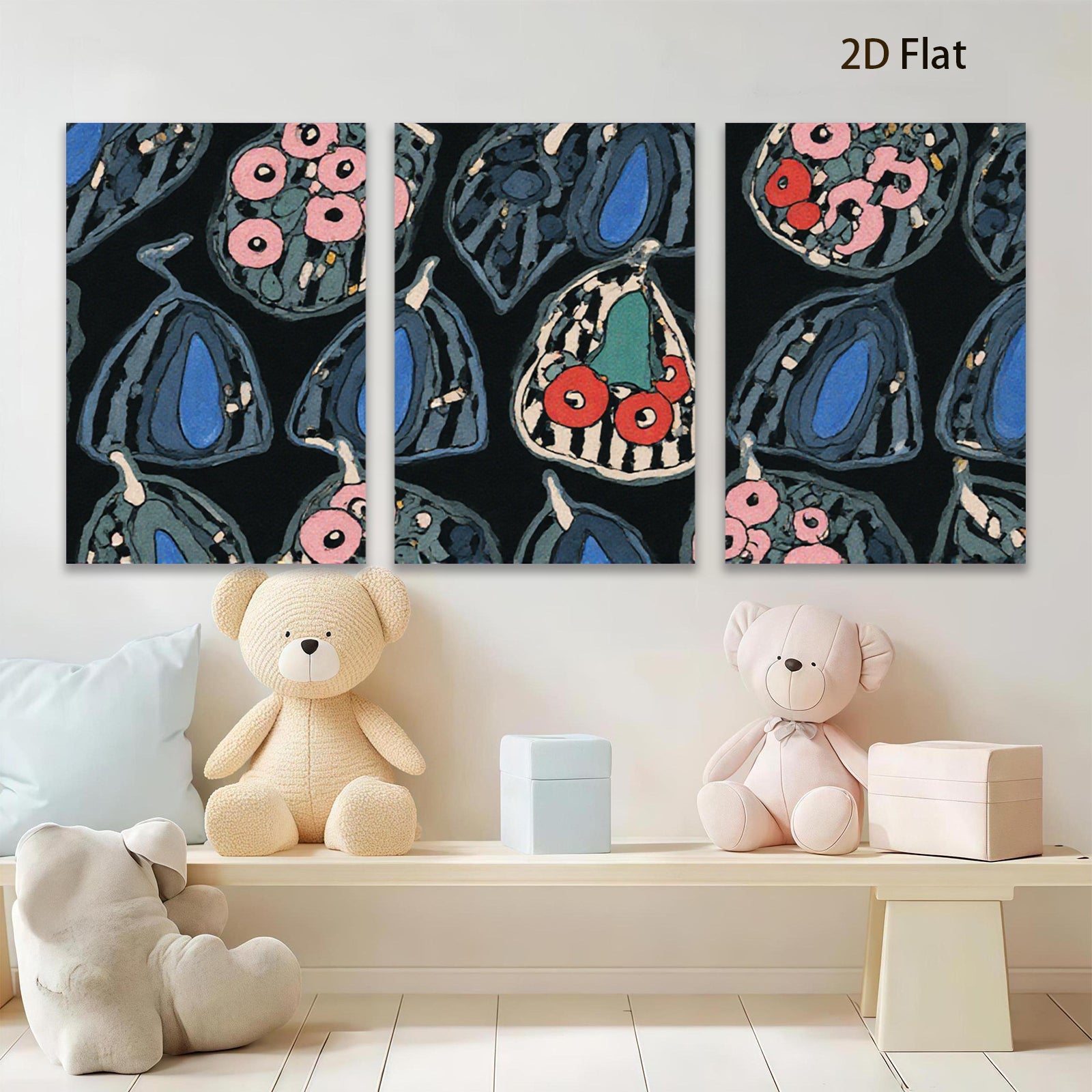 2D flat 1pc whimsical botanical illustration vibrant floral pattern gallery wall art bedroom living room decor farmhouse style modern minimalist