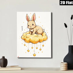 2D flat 1pc whimsical bunny cloud art print nursery bedroom decor farmhouse wall art living room cozy aesthetic gallery wrapped canvas modern minimalist