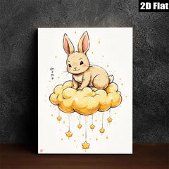 2D flat 1pc whimsical bunny cloud art print nursery bedroom decor farmhouse wall art living room cozy aesthetic gallery wrapped canvas modern minimalist