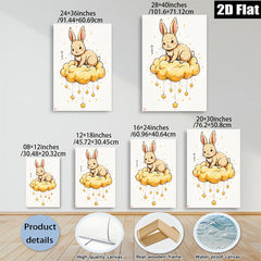 2D flat 1pc whimsical bunny cloud art print nursery bedroom decor farmhouse wall art living room cozy aesthetic gallery wrapped canvas modern minimalist