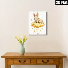 2D flat 1pc whimsical bunny cloud art print nursery bedroom decor farmhouse wall art living room cozy aesthetic gallery wrapped canvas modern minimalist