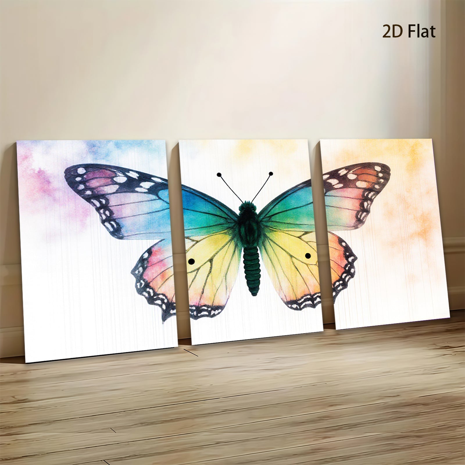2D flat 1pc whimsical butterfly bloom wall art for living room bedroom gallery wrapped canvas print farmhouse decor modern minimalist style cozy home aesthetic