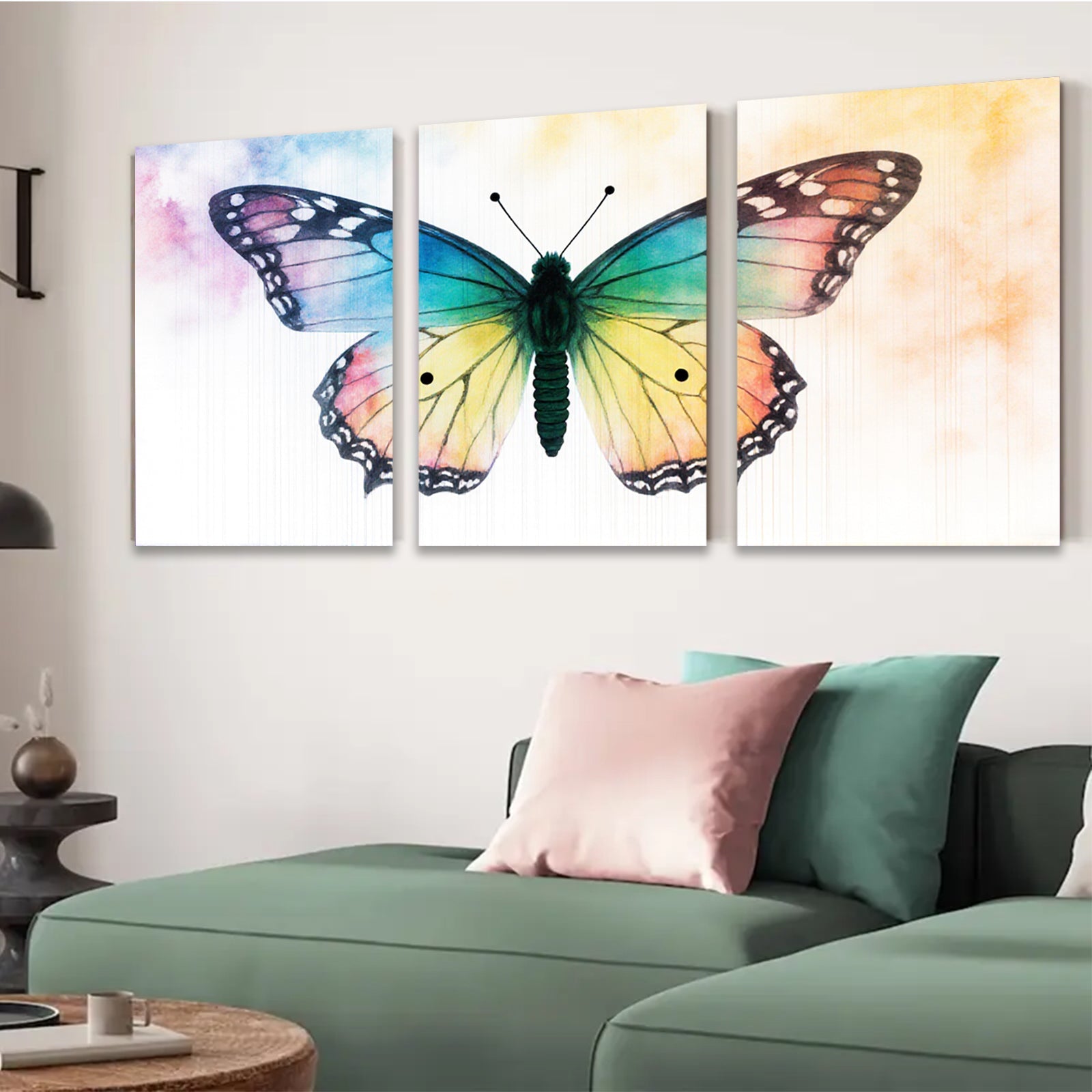 2D flat 1pc whimsical butterfly bloom wall art for living room bedroom gallery wrapped canvas print farmhouse decor modern minimalist style cozy home aesthetic