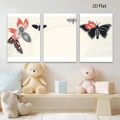 2D flat 1pc whimsical butterfly botanical wall art for living room bedroom gallery wrapped canvas modern farmhouse decor trending now