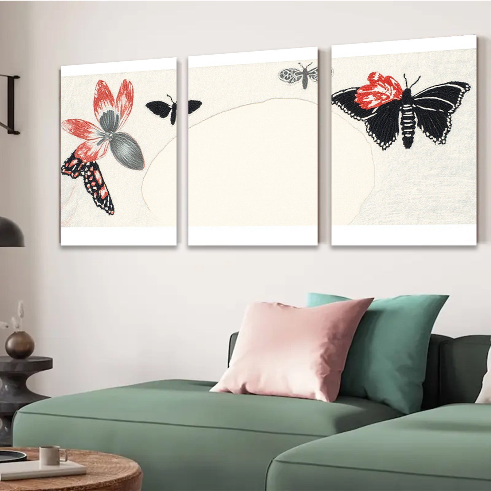 2D flat 1pc whimsical butterfly botanical wall art for living room bedroom gallery wrapped canvas modern farmhouse decor trending now