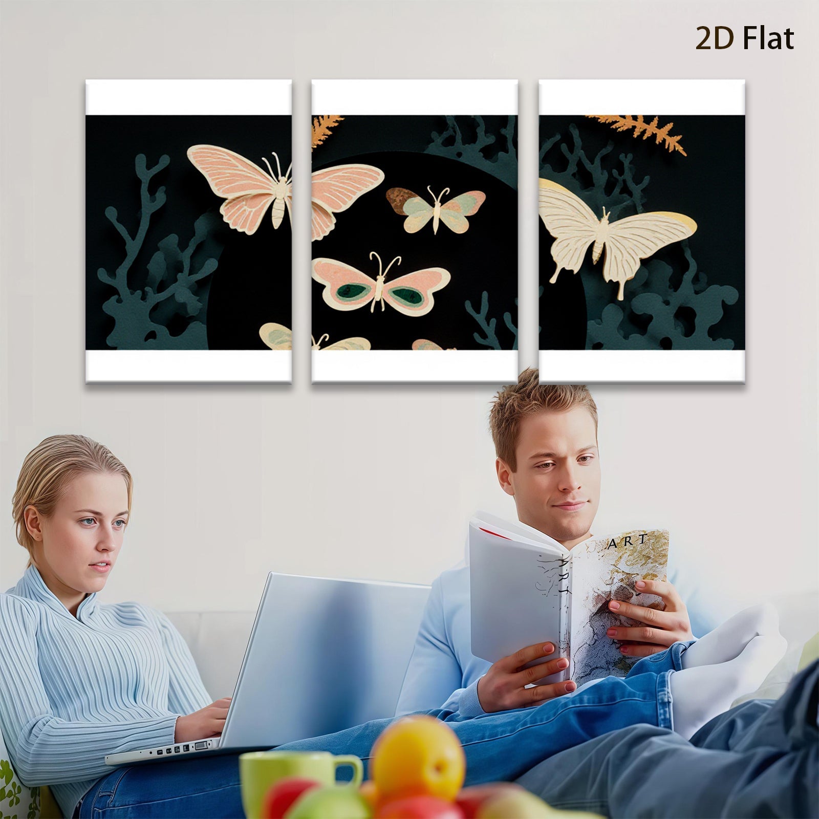 2D flat 1pc whimsical butterfly botanical wall art prints for living room bedroom home decor farmhouse style gallery wrapped canvas prints