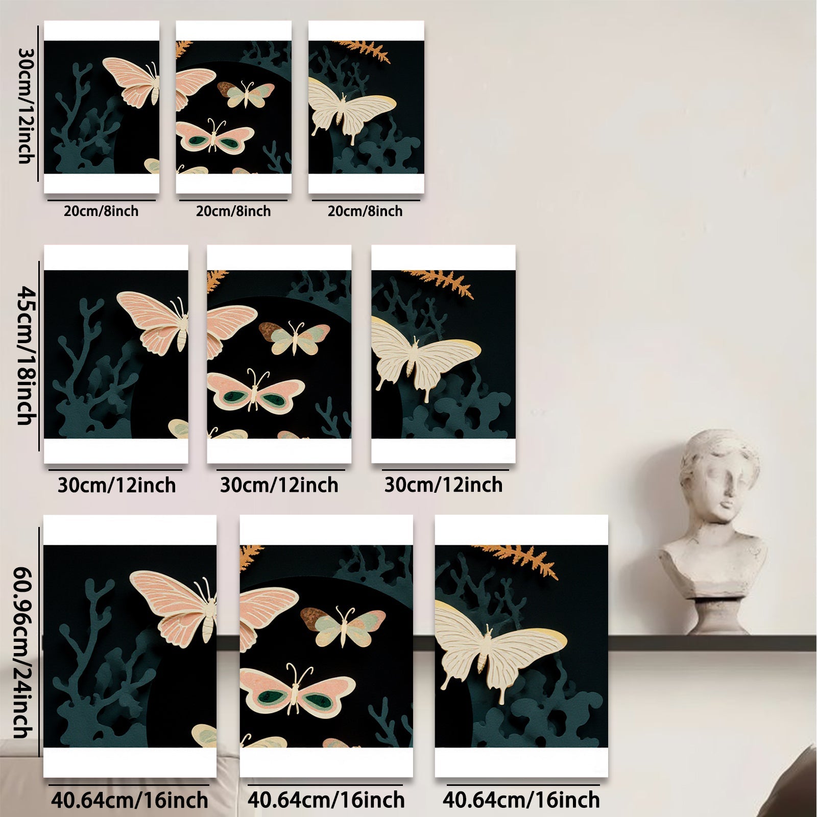 2D flat 1pc whimsical butterfly botanical wall art prints for living room bedroom home decor farmhouse style gallery wrapped canvas prints