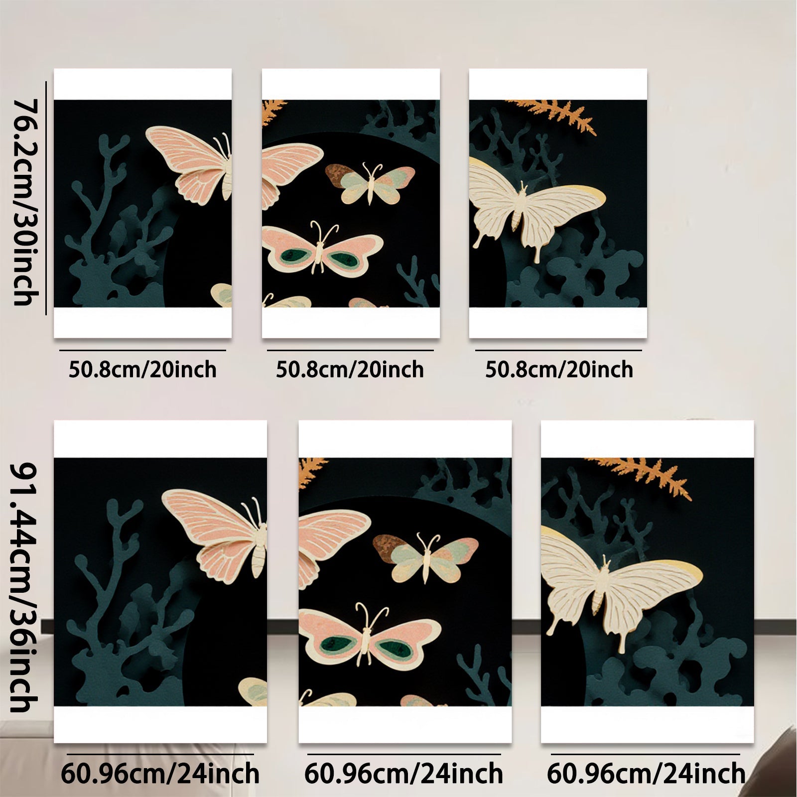 2D flat 1pc whimsical butterfly botanical wall art prints for living room bedroom home decor farmhouse style gallery wrapped canvas prints
