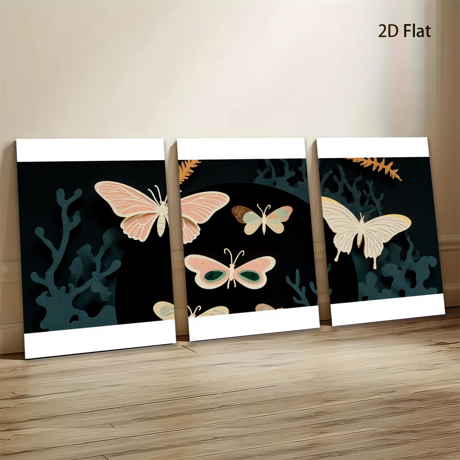 2D flat 1pc whimsical butterfly botanical wall art prints for living room bedroom home decor farmhouse style gallery wrapped canvas prints