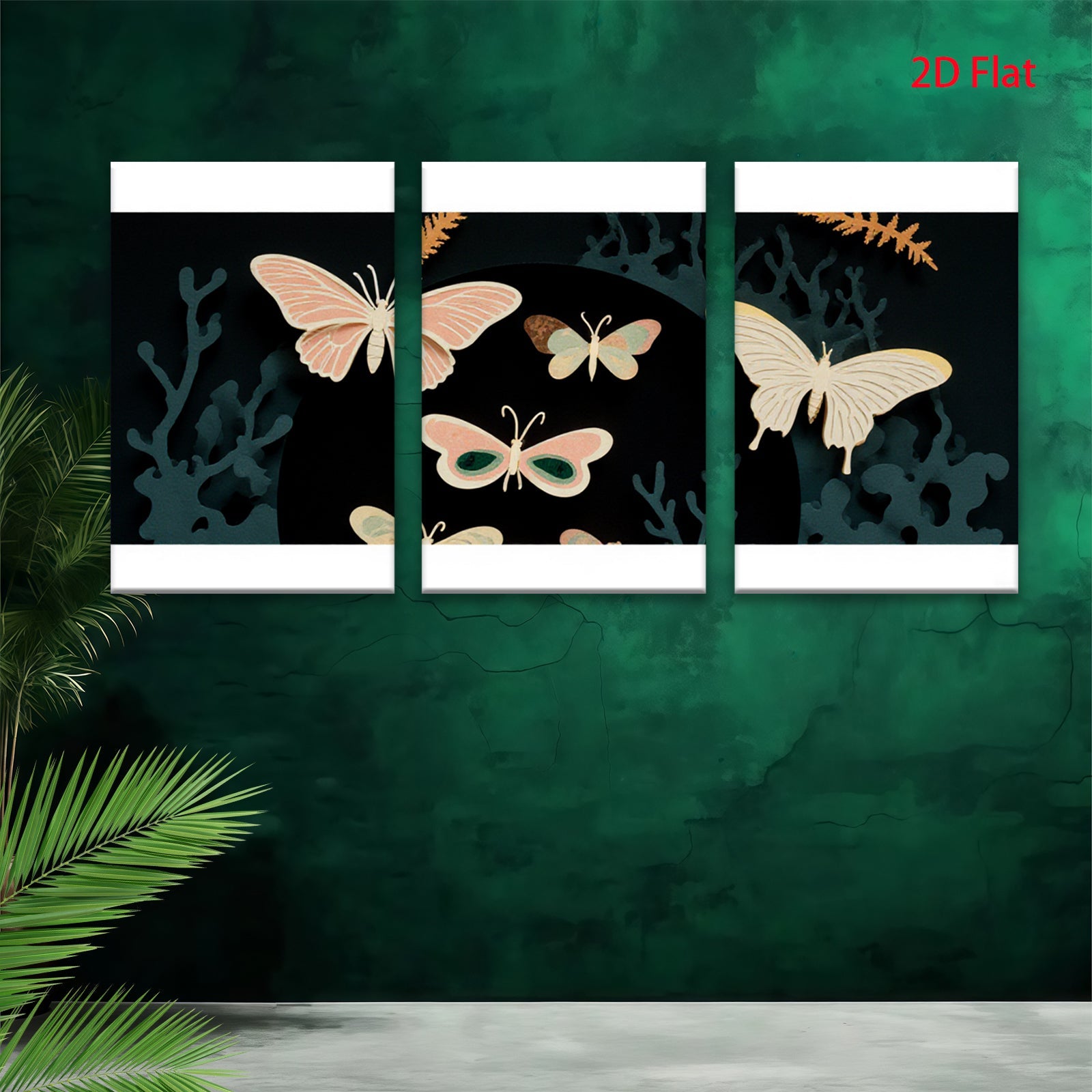 2D flat 1pc whimsical butterfly botanical wall art prints for living room bedroom home decor farmhouse style gallery wrapped canvas prints