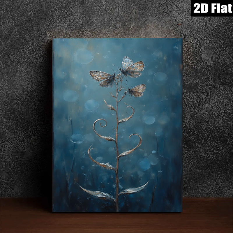 2D flat 1pc whimsical butterfly floral stem painting for living room bedroom gallery wall decor farmhouse style modern art