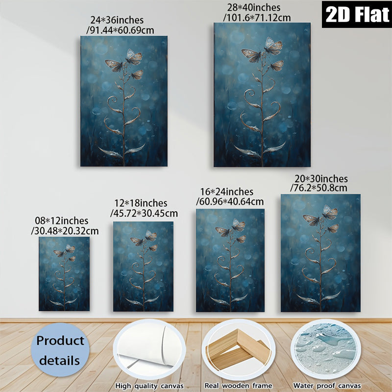 2D flat 1pc whimsical butterfly floral stem painting for living room bedroom gallery wall decor farmhouse style modern art