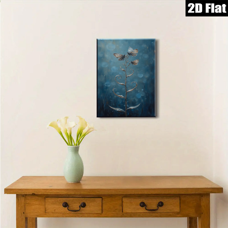 2D flat 1pc whimsical butterfly floral stem painting for living room bedroom gallery wall decor farmhouse style modern art