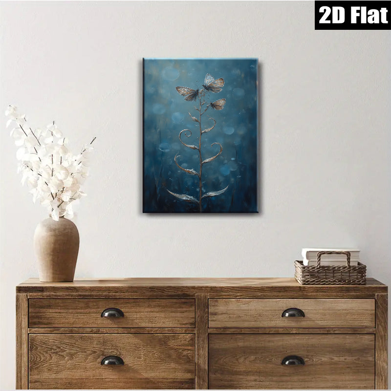 2D flat 1pc whimsical butterfly floral stem painting for living room bedroom gallery wall decor farmhouse style modern art