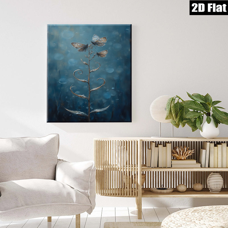 2D flat 1pc whimsical butterfly floral stem painting for living room bedroom gallery wall decor farmhouse style modern art