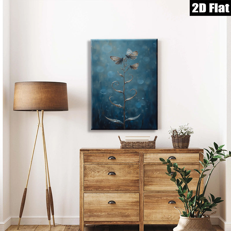 2D flat 1pc whimsical butterfly floral stem painting for living room bedroom gallery wall decor farmhouse style modern art