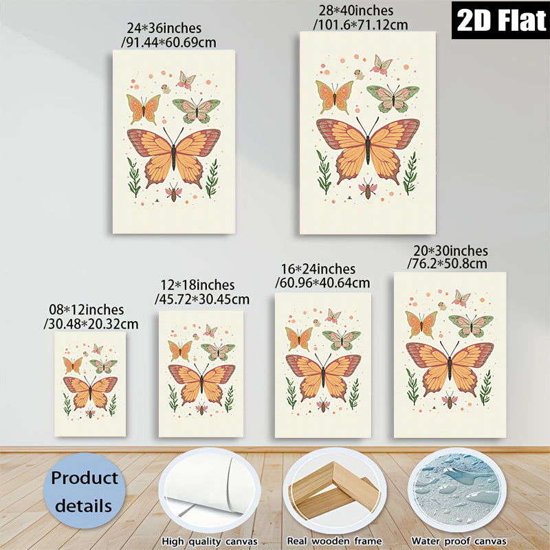 2D flat 1pc whimsical butterfly insect botanical wall art prints for living room bedroom gallery wrapped canvas farmhouse decor modern minimalist