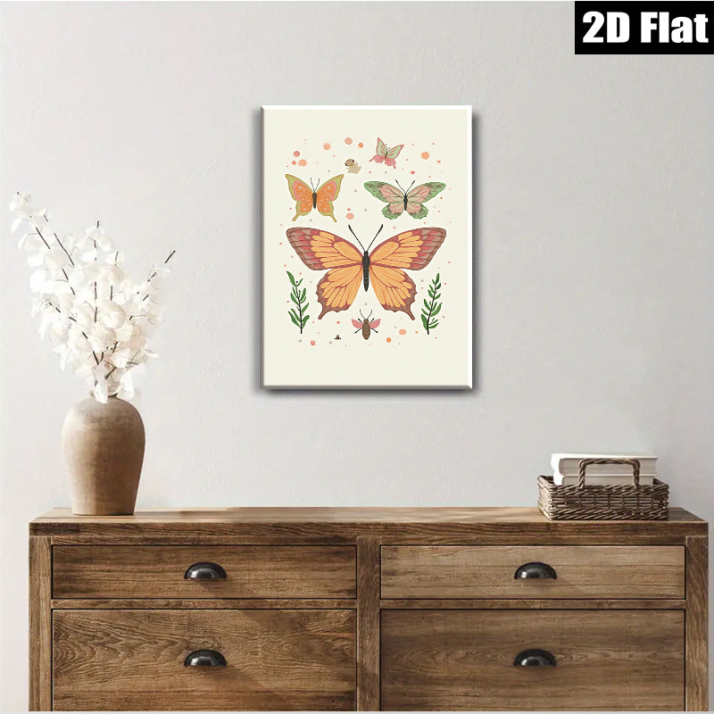 2D flat 1pc whimsical butterfly insect botanical wall art prints for living room bedroom gallery wrapped canvas farmhouse decor modern minimalist