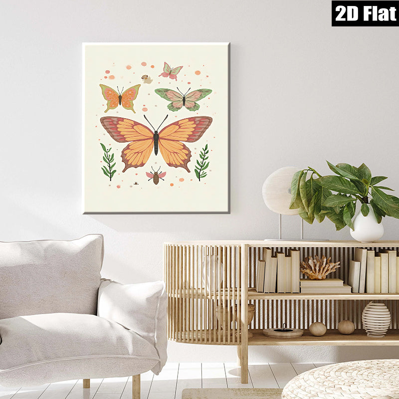 2D flat 1pc whimsical butterfly insect botanical wall art prints for living room bedroom gallery wrapped canvas farmhouse decor modern minimalist