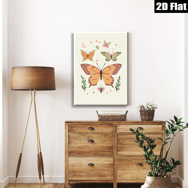 2D flat 1pc whimsical butterfly insect botanical wall art prints for living room bedroom gallery wrapped canvas farmhouse decor modern minimalist