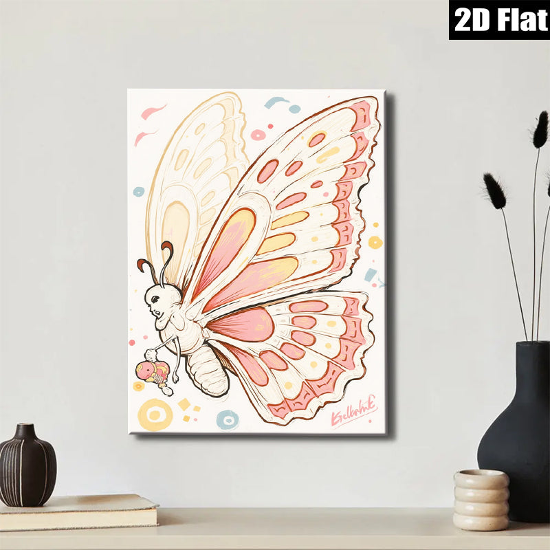 2D flat 1pc whimsical butterfly portrait modern farmhouse wall art bedroom living room decor gallery wrapped canvas prints