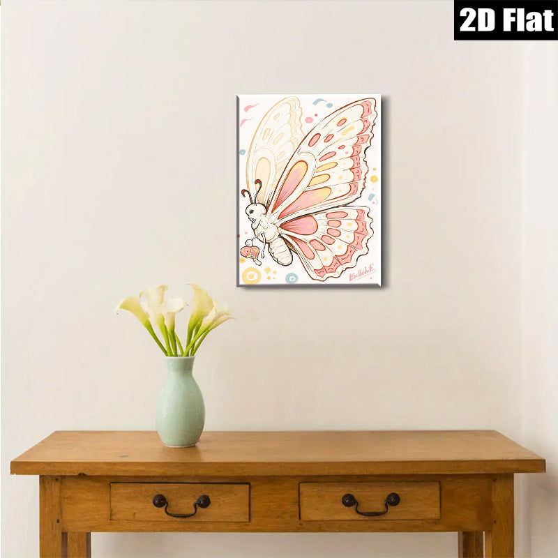2D flat 1pc whimsical butterfly portrait modern farmhouse wall art bedroom living room decor gallery wrapped canvas prints