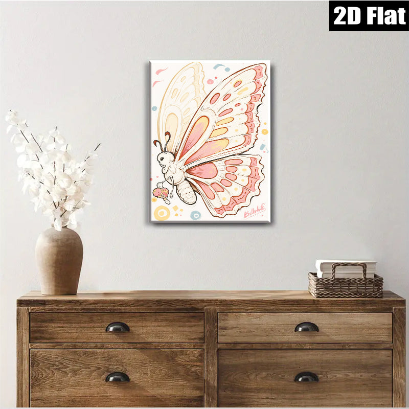 2D flat 1pc whimsical butterfly portrait modern farmhouse wall art bedroom living room decor gallery wrapped canvas prints